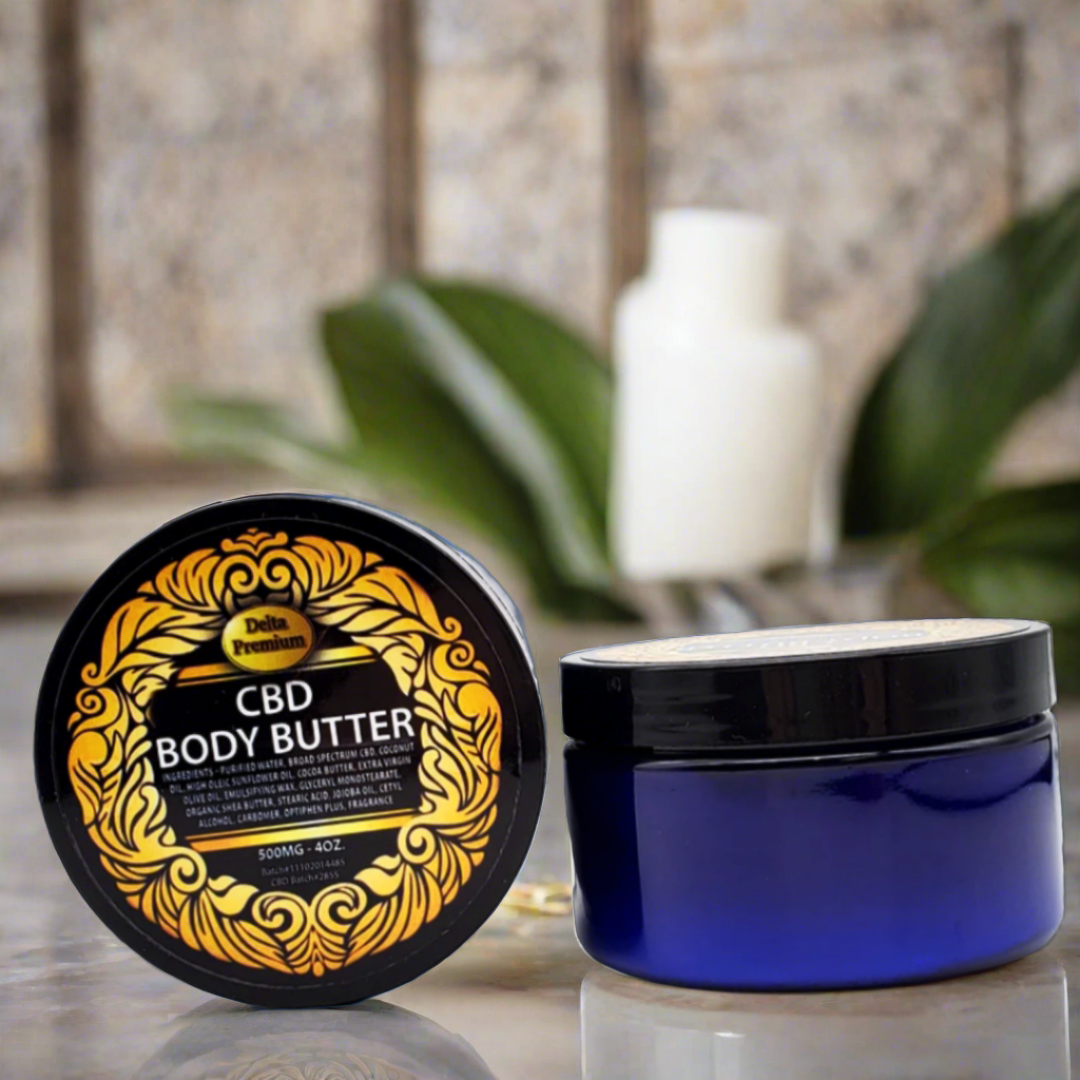 Delta Premium CBD Infused Body Butter - 500mg 4oz Topical Lotion with Jasmine & Lime Scent for Pain Relief