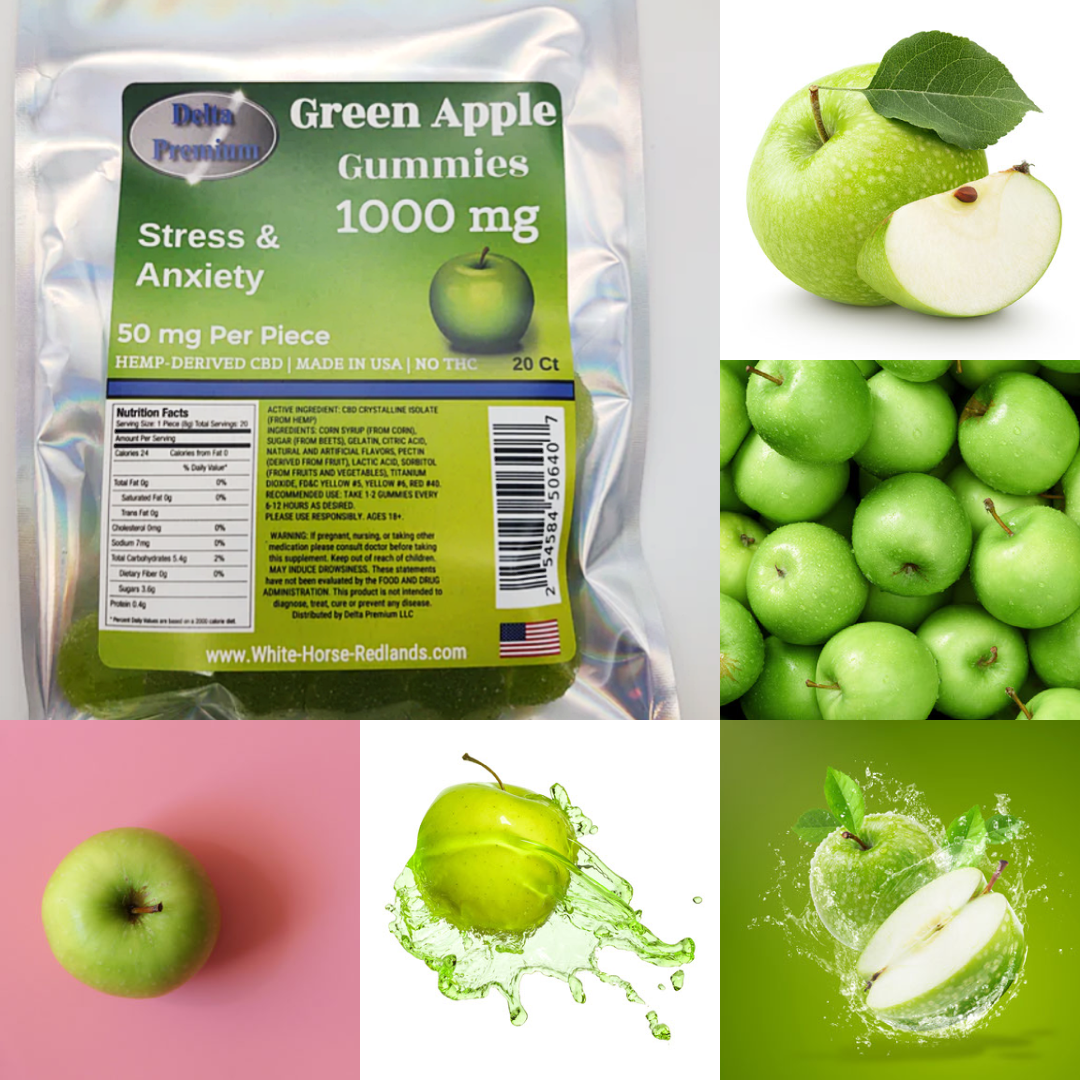 CBD Gummies 1000mg CBD Green Apple Gummies - for anxiety and stress 50mg per gummy 20 Count Isolate gummy