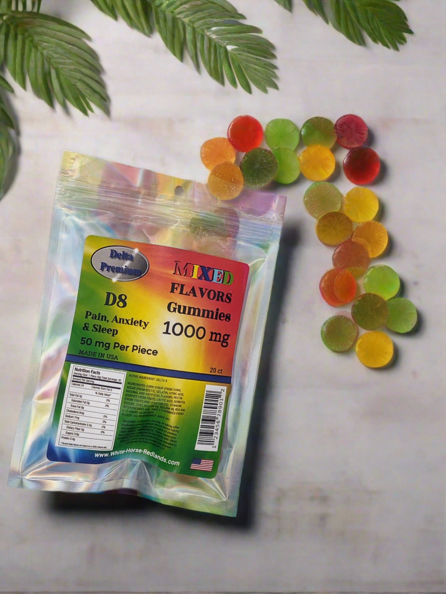 Delta Premium CBD Mixed Flavored Gummies 1000mg - 20 Count Assorted Fruit Rings