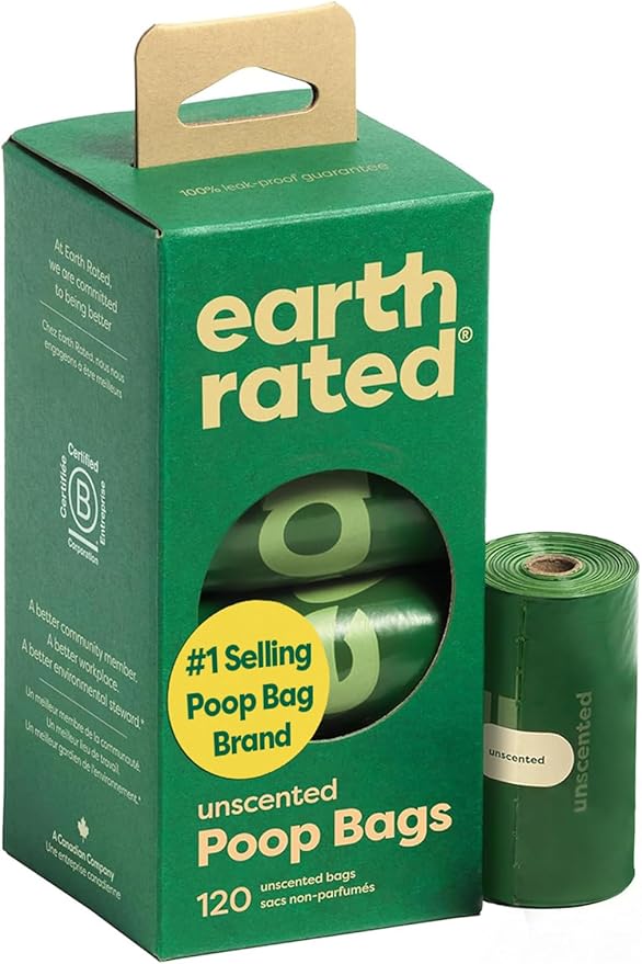 Earth Rated Poop Bags for Dogs Guaranteed Leak Proof and Extra Thick Waste Bag Refill Rolls, Unscented, 120 Bags
