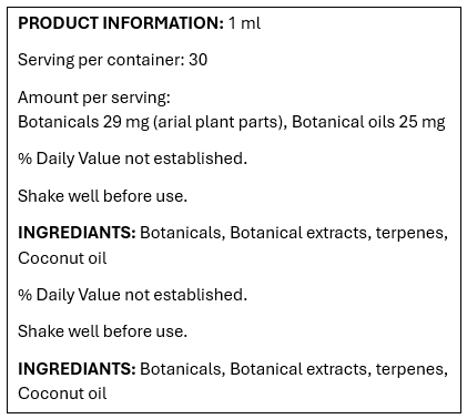 Product information label with serving size, ingredients, and usage instructions.