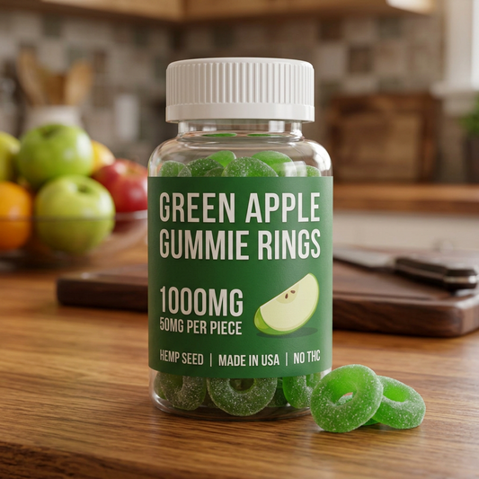 Hemp seed Isolate Green Apple Gummies 1000mg / 50 mg each