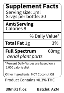 CBD + THC Full spectrum Oil (Regular) 900mg 30ml bottle