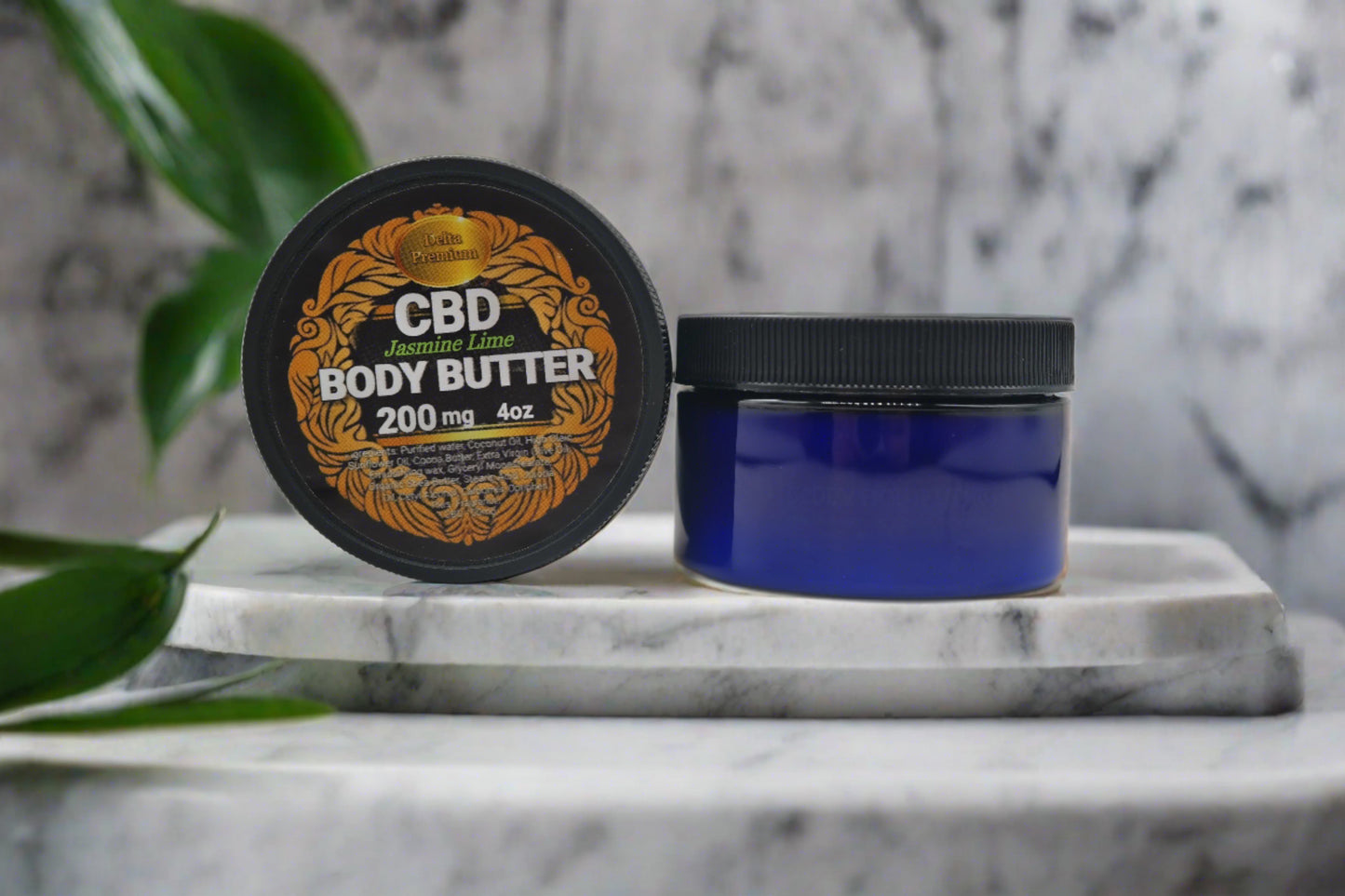 Delta Premium 200mg CBD Body Butter 4oz. Organic Hemp Derived CBD with no THC. USA Made. Jasmine Lime Scent.