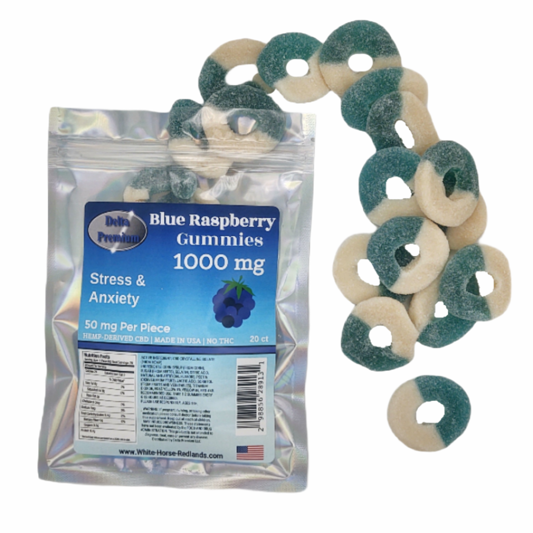 CBD Blue Raspberry Gummy rings 1000mg Delta Premium CBD