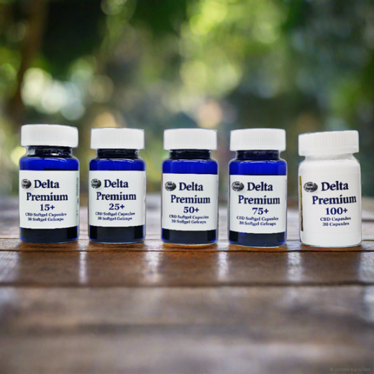 CBD + Gel Capsules Full spectrum 15mg to 100mg Case of Capsules Delta Premium CBD