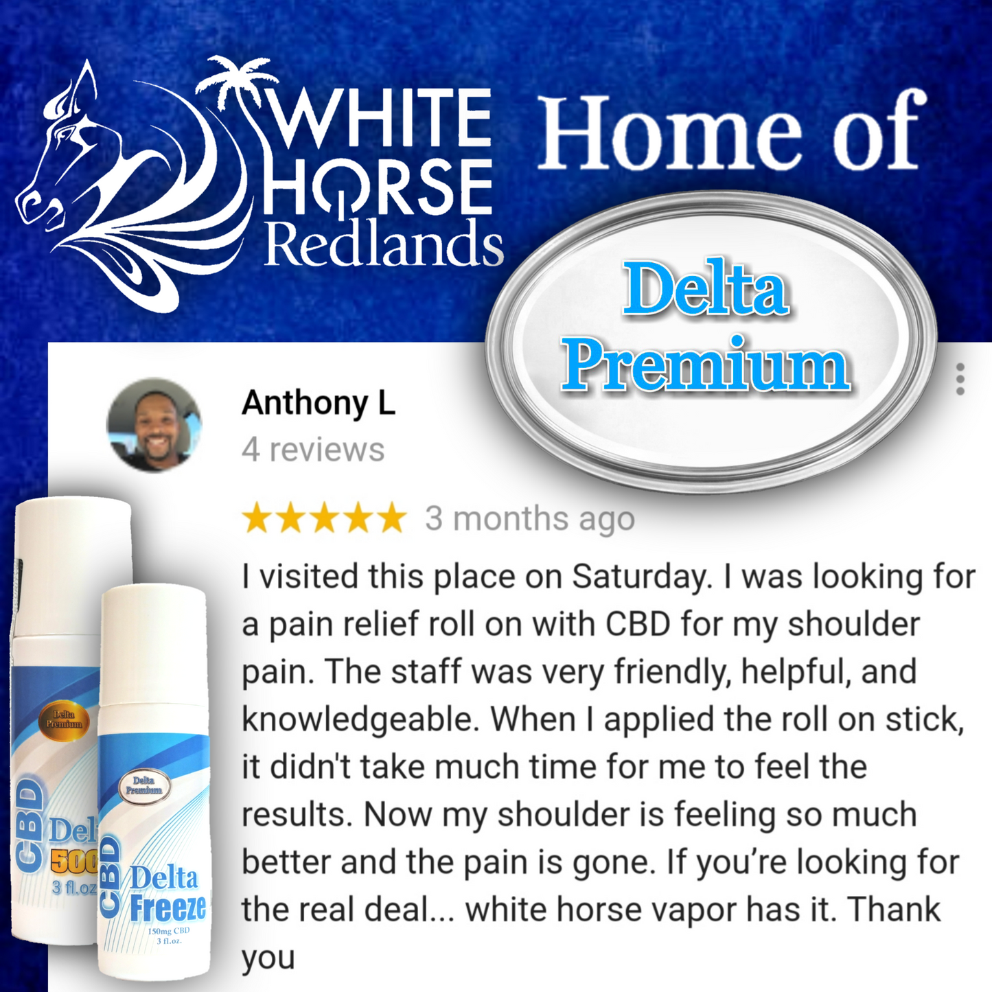 Delta Premium 500mg CBD Roll-on Freeze. Cooling roll-on application. Organic Hemp Derived CBD with no THC. USA Made.