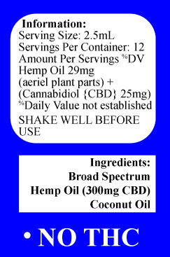 Delta Premium CBD 300mg Tincture Oil Information and Details regarding serving size and ingredients.