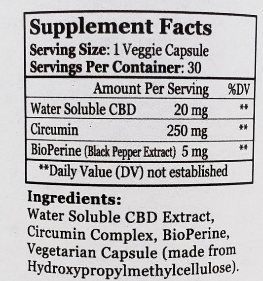 CBD Gel caps 20mg + Curcumin Capsules Delta Premium CBD 30ct