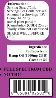 Hemp derived Oil - 600mg Tincture oil medium Relief