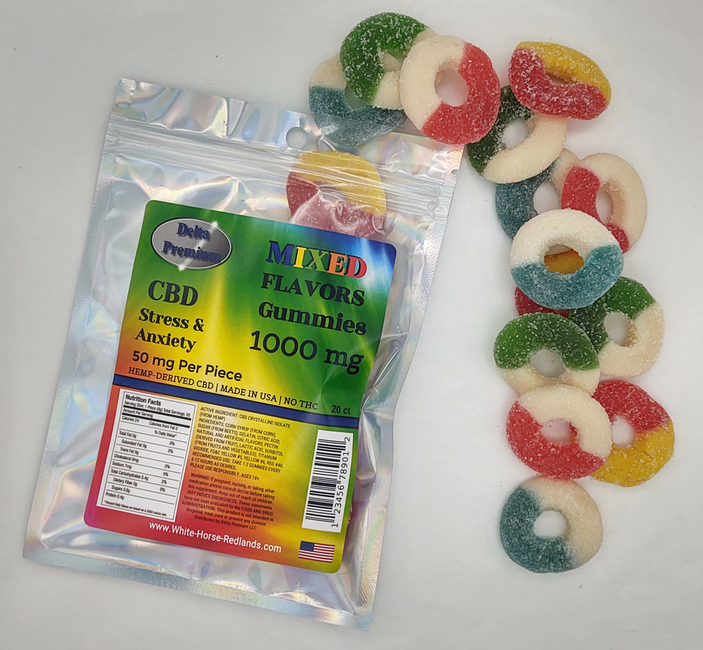 Delta 8 THC Gummies - 1000mg Assorted Flavors, 50mg Each, 20 Servings