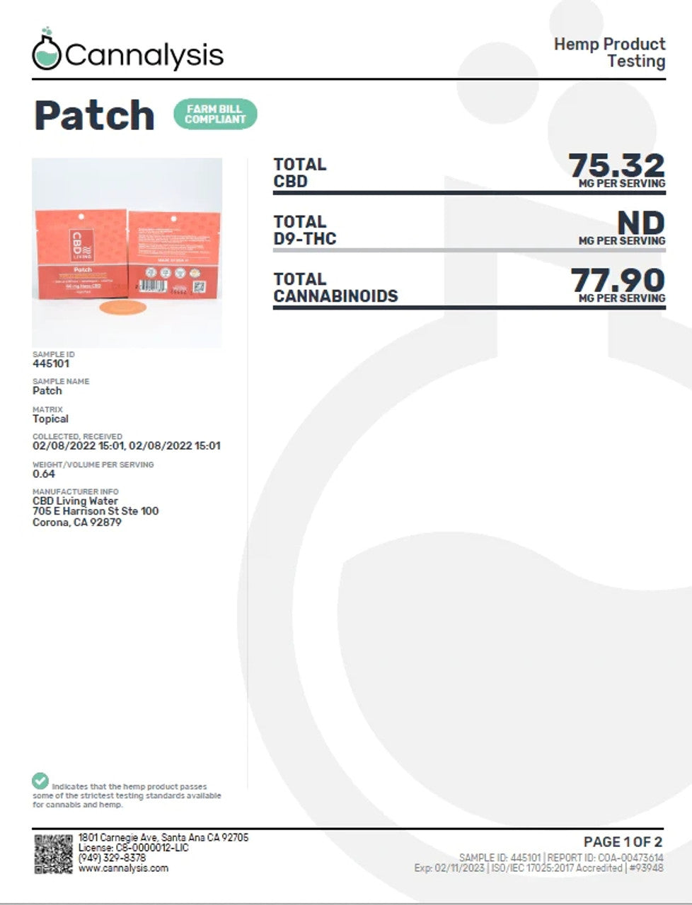 Pain relief patch COA