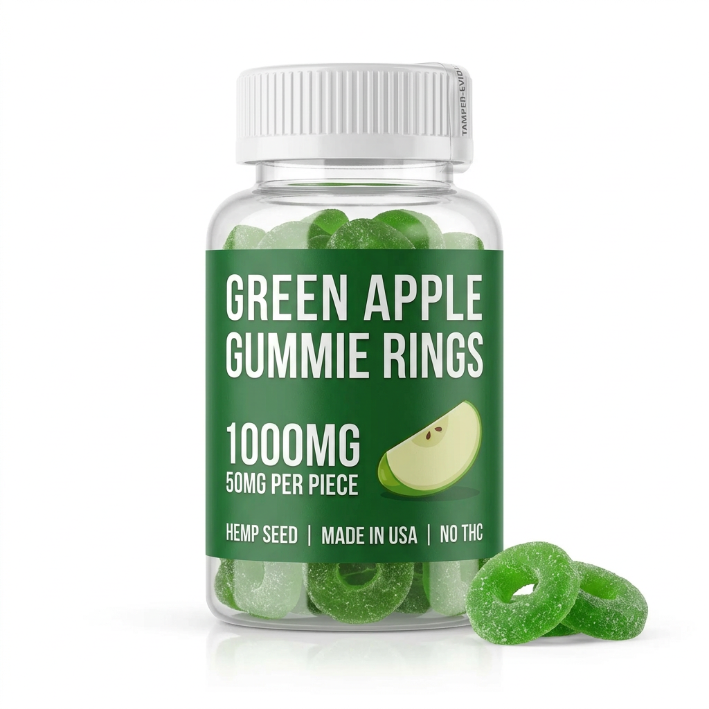 Hemp seed Isolate Green Apple Gummies 1000mg / 50 mg each