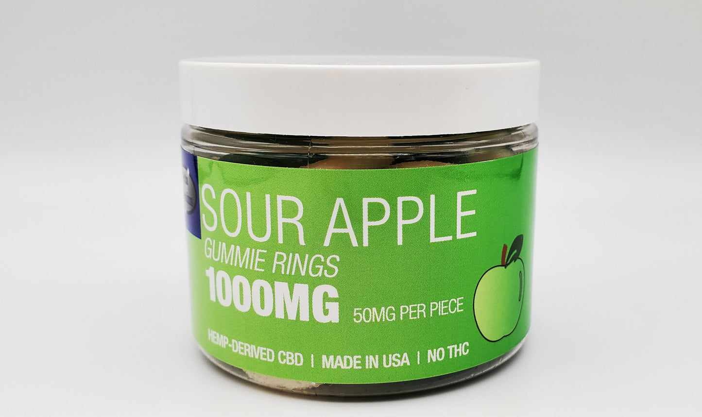 Delta Premium CBD 1000 Sour Apple Gummie Rings. Hemp-Derived CBD with NO THC. 50mg CBD Gummies, Made in USA.
