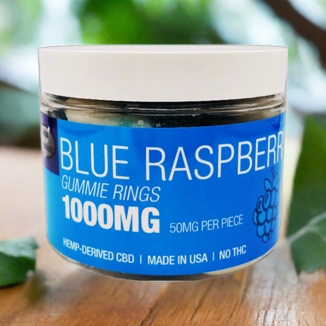 Blue Raspberry Gummie Rings Jar 1000mg CBD