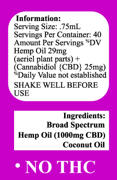 Delta Premium CBD 1000mg Tincture Oil Information and Details regarding serving size and ingredients.