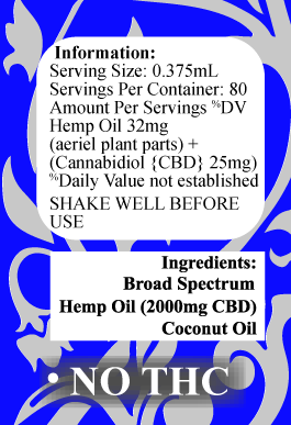 Delta Premium CBD 2000mg Tincture Oil Information and Details regarding serving size and ingredients.