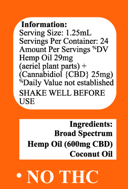 Delta Premium CBD 600mg Tincture Oil Information and Details regarding serving size and ingredients.